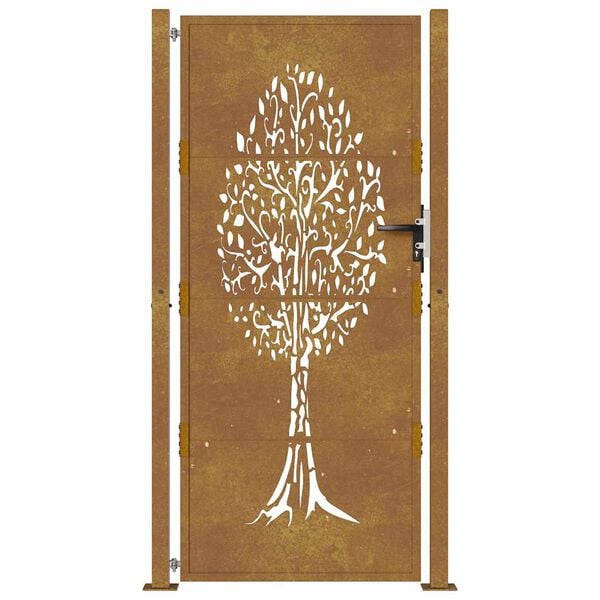 vidaXL Puerta de jardín 100x200 cm de acero corten con diseño de árbol