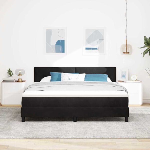 vidaXL Cama Box Spring LED con colch&oacute;n Negro 180 x 200 cm Terciopelo