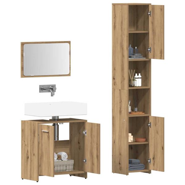 vidaXL Juego de muebles ba&ntilde;o 3 piezas madera ingenier&iacute;a roble artisan