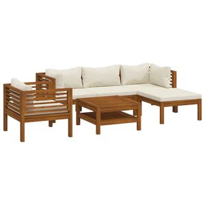 vidaXL Muebles de jard&iacute;n 6 pzas cojines crema madera maciza de acacia