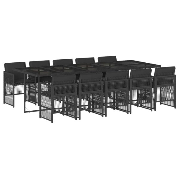 vidaXL Set de comedor jard&iacute;n 11 pzas con cojines rat&aacute;n sint&eacute;tico negro