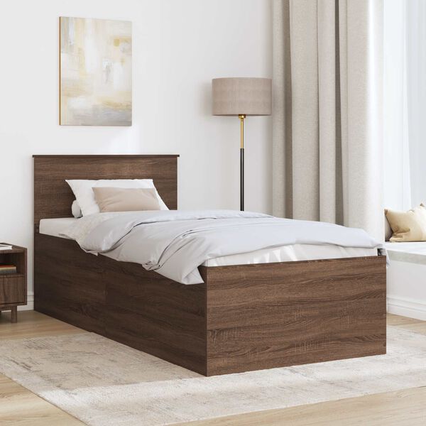 vidaXL Estructura de cama con cabecera Roble Marr&oacute;n 90 x 190 cm