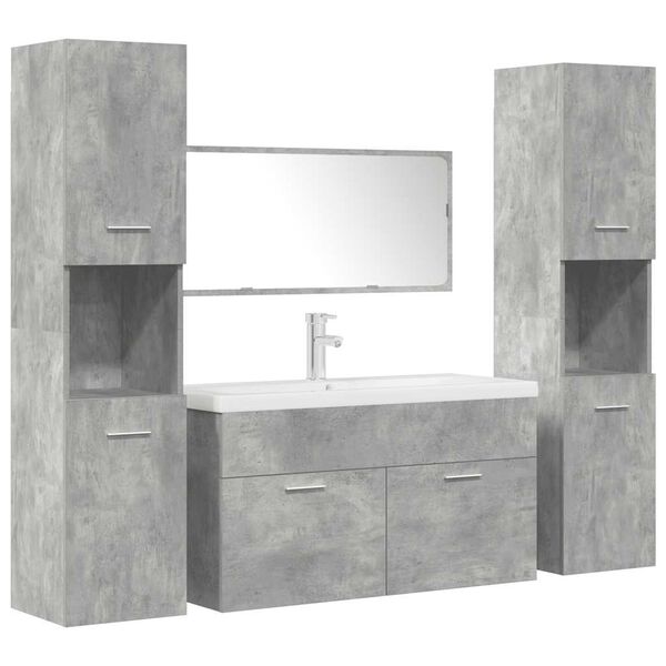 vidaXL Set muebles de ba&ntilde;o 5 piezas madera ingenier&iacute;a gris hormig&oacute;n
