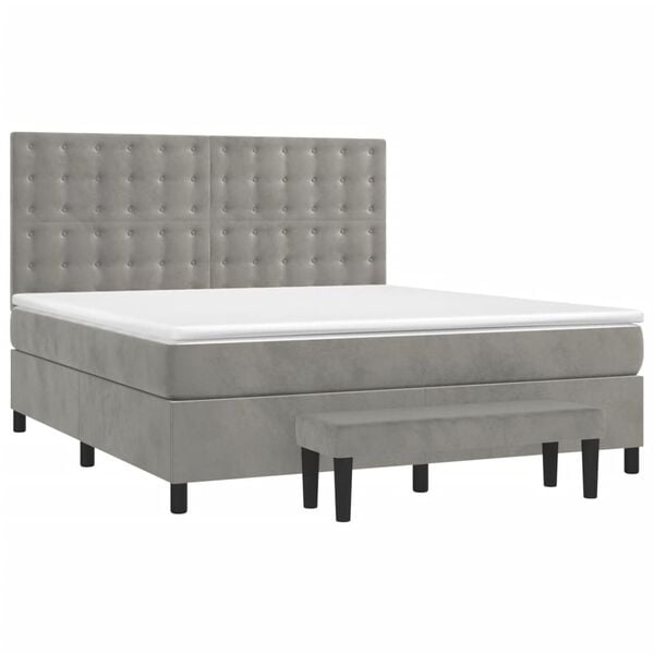 vidaXL Cama box spring con colch&oacute;n terciopelo gris claro 160x200 cm