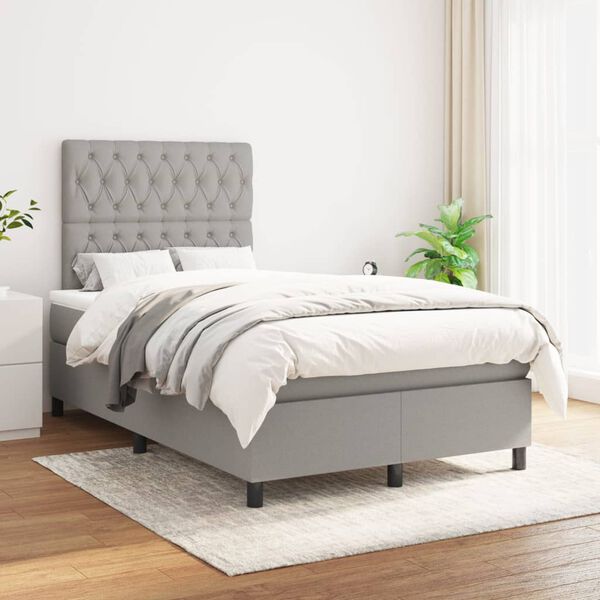 vidaXL Cama box spring con colch&oacute;n tela gris claro 120x200 cm