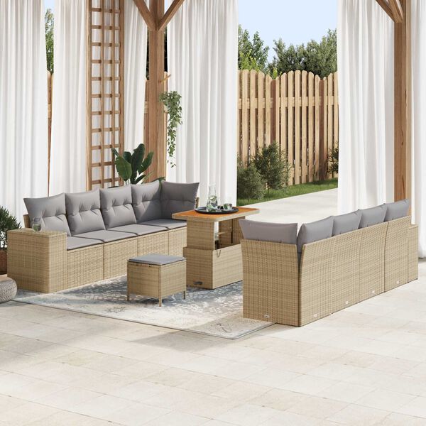vidaXL Conjunto de sof&aacute; de jard&iacute;n 11 pcs Beige rat&aacute;n sint&eacute;tico