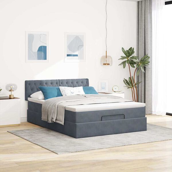 vidaXL Estructura cama otomana con colchón gris oscuro 140x200cm