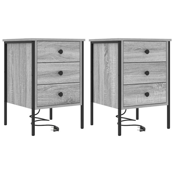 vidaXL Armario de Noche con caj&oacute;n 2 pcs Gris Sonoma 42 x 41 x 61 cm