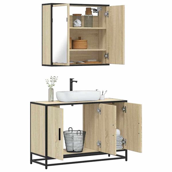 vidaXL Set de muebles de baño 2 pzas madera contrachapada roble Sonoma