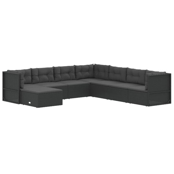 vidaXL Set de muebles de jard&iacute;n 8 pzas y cojines rat&aacute;n sint&eacute;tico negro