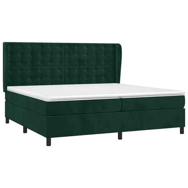 vidaXL Cama box spring con colch&oacute;n terciopelo verde oscuro 200x200 cm