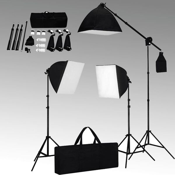 vidaXL Kit de estudio fotogr&aacute;fico con focos softbox y tel&oacute;n de fondo