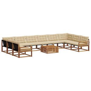vidaXL Conjunto de sof&aacute;s de exterior con coj&iacute;n 11 pcs Natural y Beige