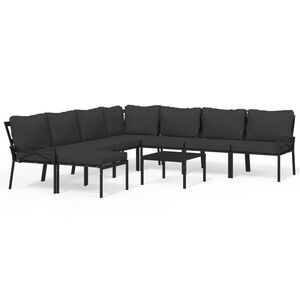 vidaXL Juego de muebles de jard&iacute;n 9 piezas acero con cojines gris
