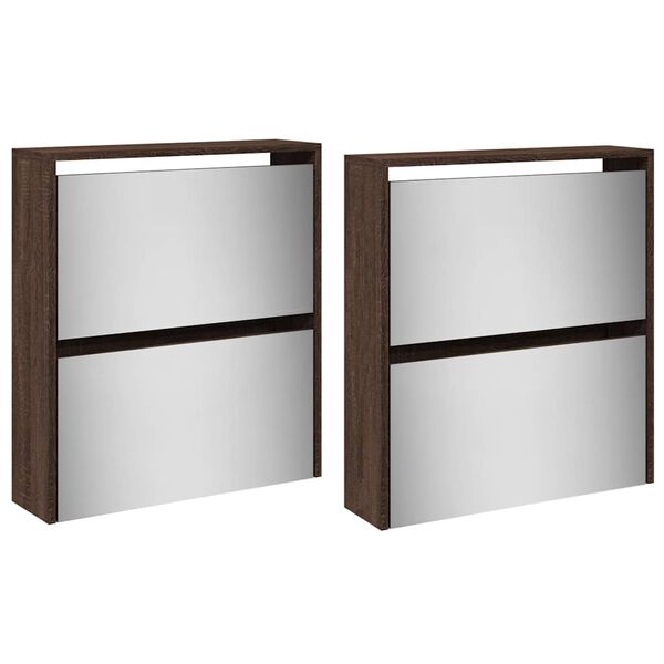 vidaXL Mueble zapatero con espejo 4 niveles roble marr&oacute;n 63x17x134 cm