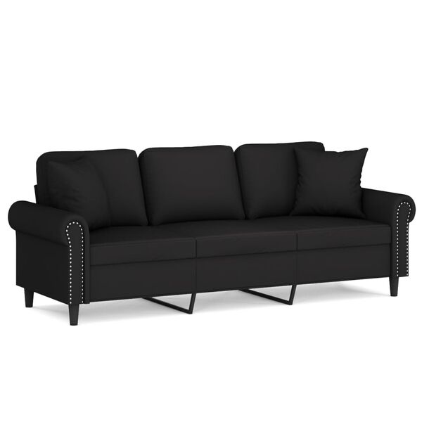 vidaXL Sof&aacute; 3 plazas almohadas y cojines terciopelo negro 180 cm