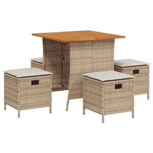 vidaXL Set comedor de jard&iacute;n 5 pzas con cojines rat&aacute;n sint&eacute;tico beige