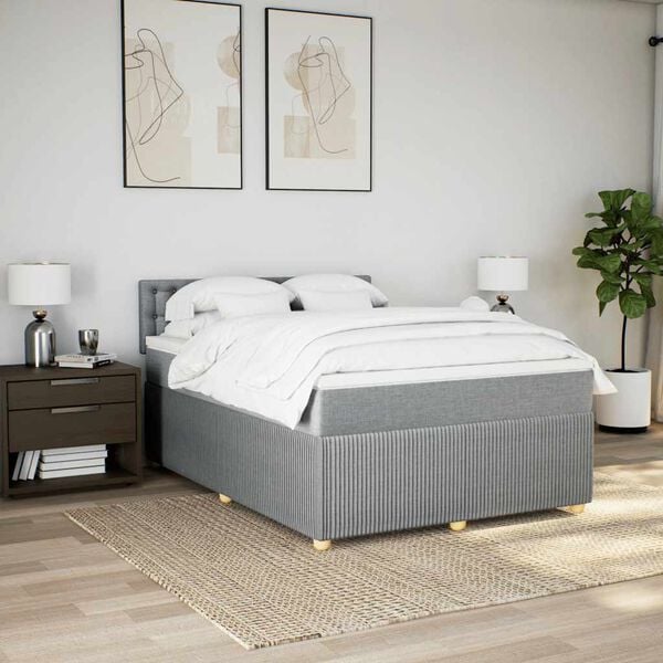vidaXL Cama box spring con colch&oacute;n tela gris claro 160x200 cm