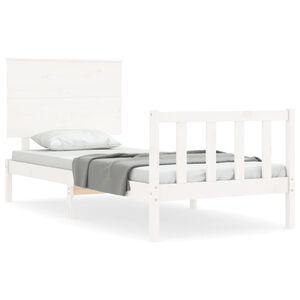 vidaXL Estructura de cama con cabecero madera maciza blanco