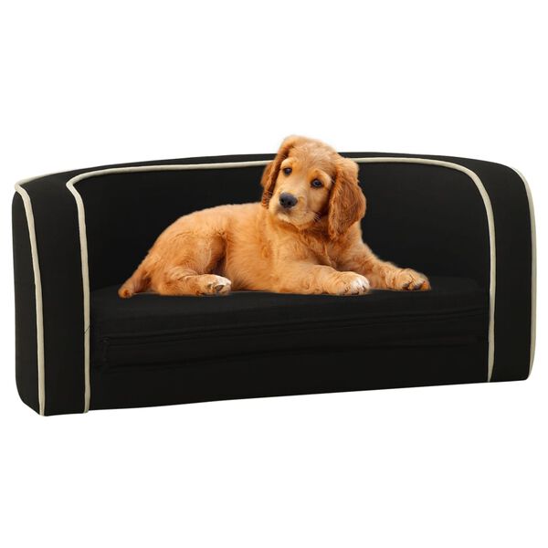 vidaXL Sof&aacute; plegable para perro coj&iacute;n lavable de lino negro 76x71x30cm