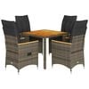vidaXL Set comedor de jard&iacute;n 5 piezas con cojines rat&aacute;n sint&eacute;tico gris