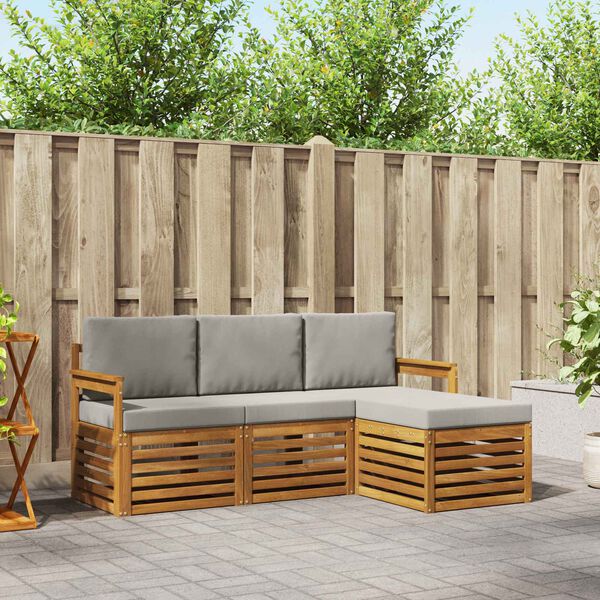 vidaXL Juegos de sof&aacute;s con coj&iacute;n 4 pcs Gris Natural y Claro