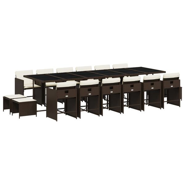 vidaXL Set de muebles jard&iacute;n 17 pzas y cojines rat&aacute;n sint&eacute;tico marr&oacute;n