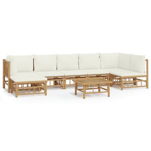 vidaXL Set de muebles de jard&iacute;n 8 piezas bamb&uacute; y cojines blanco crema