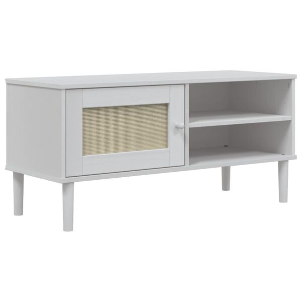 vidaXL Mueble de TV SENJA aspecto ratán madera pino blanco 106x40x49cm