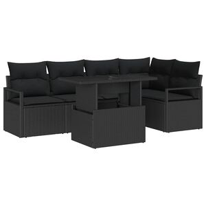 vidaXL Conjunto de sof&aacute; de jard&iacute;n 6 uds. Negro Polirat&aacute;n