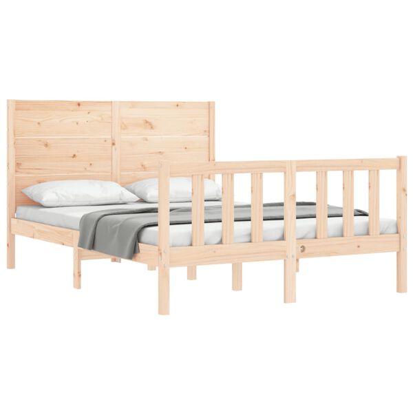 vidaXL Estructura de cama de matrimonio con cabecero madera maciza