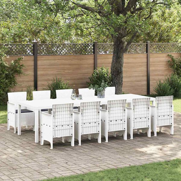 vidaXL Conjunto de Comedor de Jard&iacute;n con coj&iacute;n 11 pcs Blanco