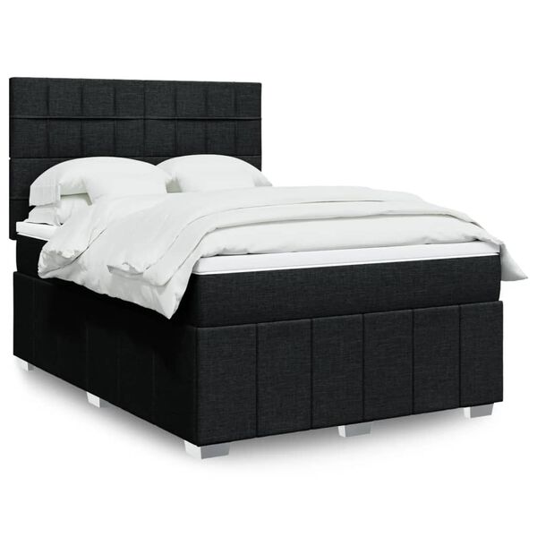 vidaXL Cama box spring con colch&oacute;n tela negro 140x200 cm