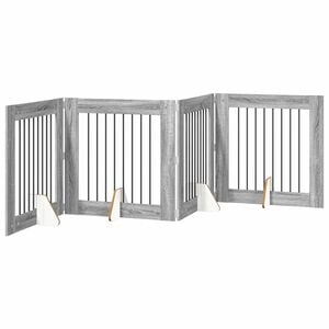 vidaXL Puerta para perros plegable con soportes 4 pcs Gris Sonoma