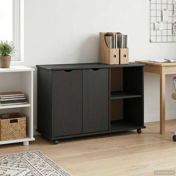 vidaXL Gabinete rodante Negro 100 x 39 x 65,5 cm Madera de Pino Macizo