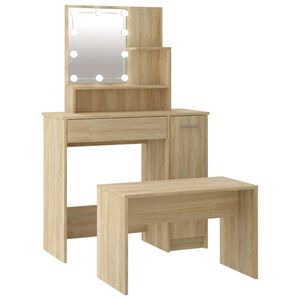 vidaXL Juego de tocador con LED madera contrachapada roble Sonoma