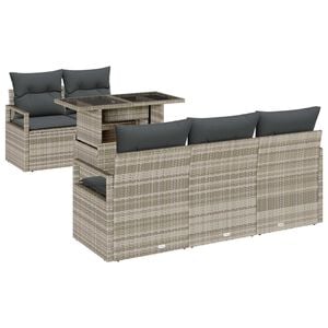 vidaXL Conjunto de sof&aacute; de jard&iacute;n 6 pcs Gris Claro rat&aacute;n sint&eacute;tico