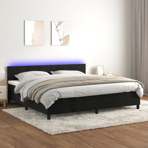 vidaXL Cama box spring colch&oacute;n y LED terciopelo negro 200x200 cm