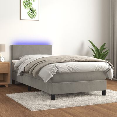 vidaXL Cama box spring colchón y LED terciopelo gris claro 100x200 cm