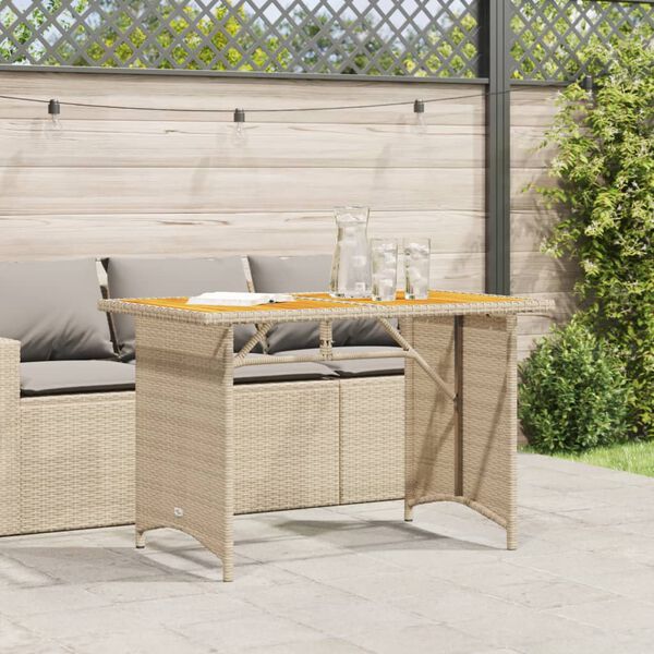 vidaXL Mesa de jard&iacute;n superficie de madera rat&aacute;n PE beige 110x68x70 cm