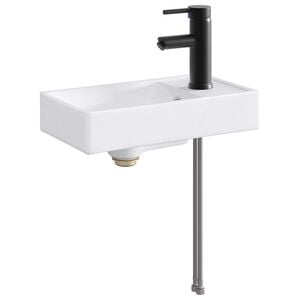 vidaXL Lavabo de ba&ntilde;o con grifo y desag&uuml;e Negro Mate