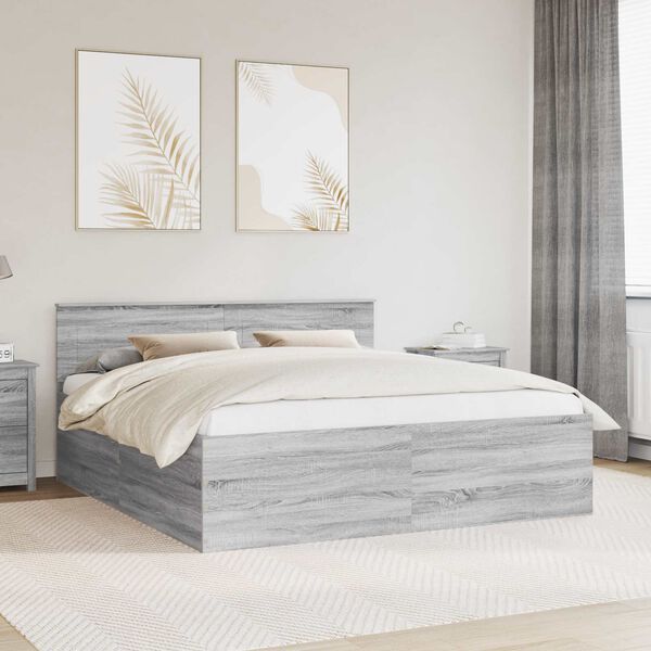 vidaXL Estructura de cama con cabecera Gris Sonoma 200 x 200 cm