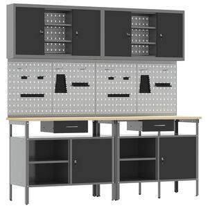 vidaXL Conjunto de banco de trabajo con caj&oacute;n 8 pcs Rojo y Gris