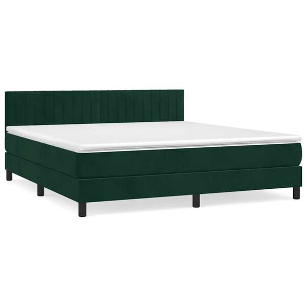 vidaXL Cama box spring con colch&oacute;n terciopelo verde oscuro 180x200 cm
