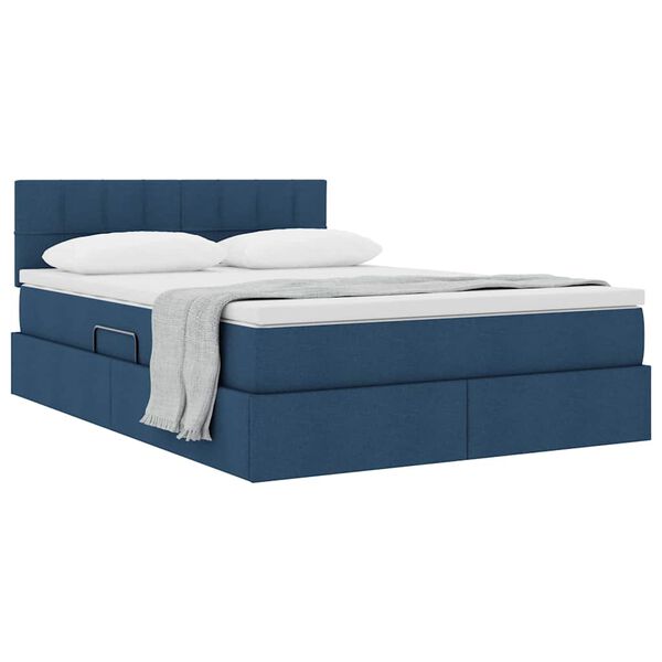 vidaXL Cama con almacenamiento y colch&oacute;n con colch&oacute;n Azul 140 x 190 cm