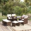 vidaXL Set de comedor jard&iacute;n 9 pzas y cojines rat&aacute;n sint&eacute;tico marr&oacute;n