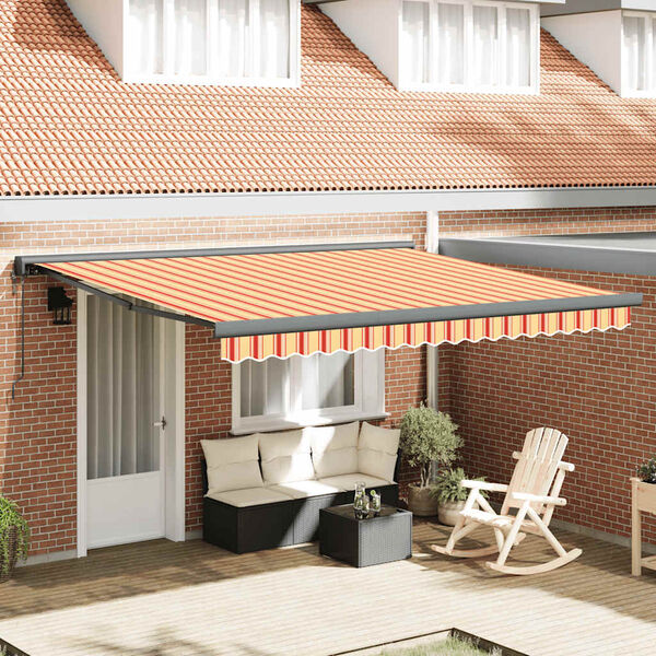 vidaXL Toldo retr&aacute;ctil aluminio y tela amarillo y blanco 4,5x3 m