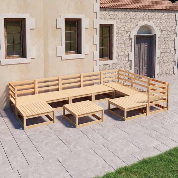 vidaXL Juego de muebles de jard&iacute;n 10 piezas madera maciza de pino