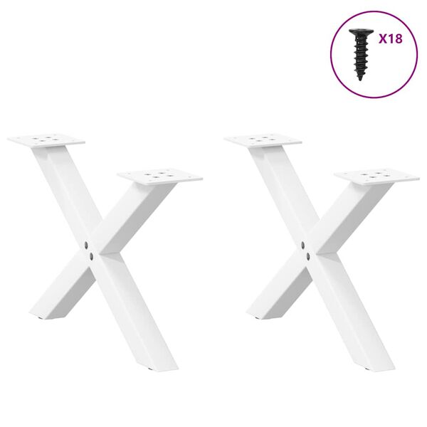 vidaXL Patas para mesa de centro en forma de X (2 unidades), color blanco, 60 x (30-31) cm, acero