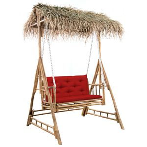vidaXL Banco columpio de 2 plazas hojas de palma y coj&iacute;n bamb&uacute; 202 cm